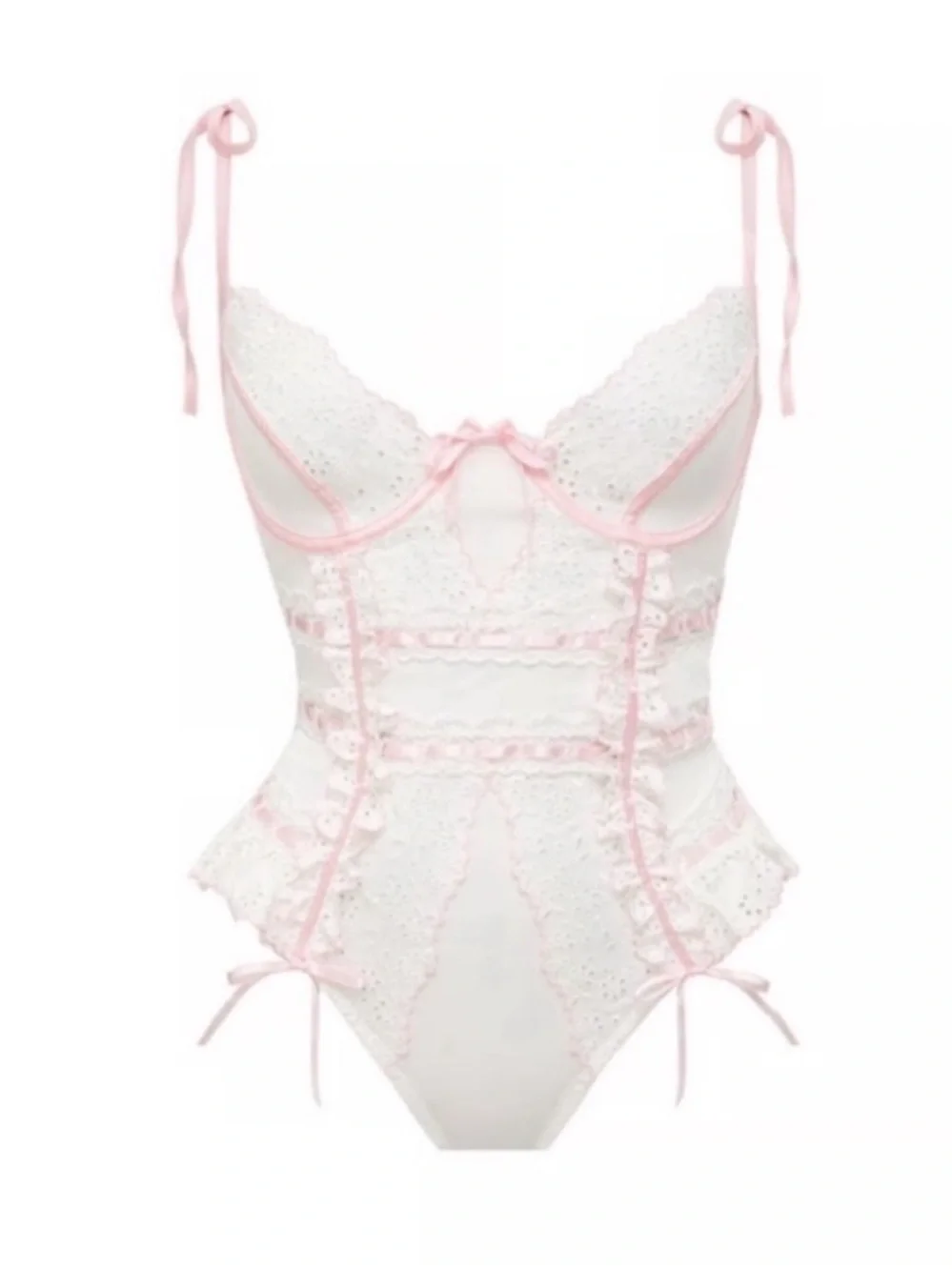 For Love & Lemons Lace Tie Strap Teddy Bodysuit Romper Lingerie 38776